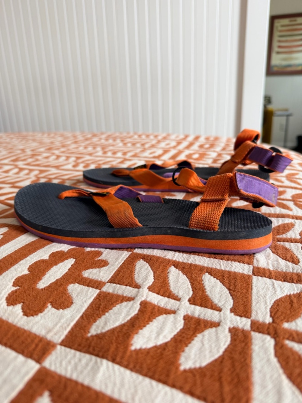 Teva Orange and Purple Strap Sandals with Navy Footbed - Picture 2 of 6